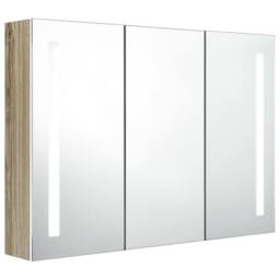 Berkfield Home LED Bathroom Mirror Cabinet 89x14x62 cm White & Oak - Size: 89 x 14 x 62 cm - thumbnail 1