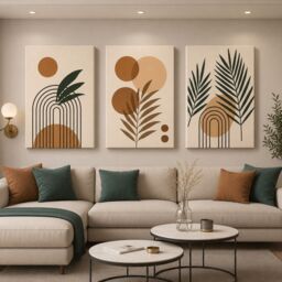 Mafett Set of 3 Botanical Sun Leaf Abstract Wall Art Canvas - Size: A1 - thumbnail 4