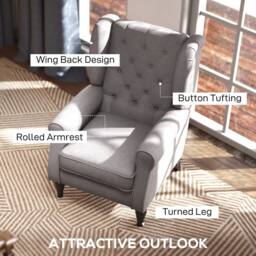 Wyld Haus Grey Fabric Wingback Accent Chair with Button Tufting & Wooden Frame - thumbnail 4