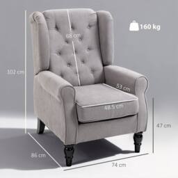 Wyld Haus Grey Fabric Wingback Accent Chair with Button Tufting & Wooden Frame - thumbnail 3