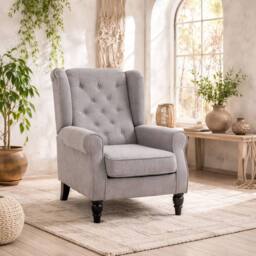 Wyld Haus Grey Fabric Wingback Accent Chair with Button Tufting & Wooden Frame