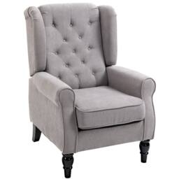 Wyld Haus Grey Fabric Wingback Accent Chair with Button Tufting & Wooden Frame - thumbnail 2