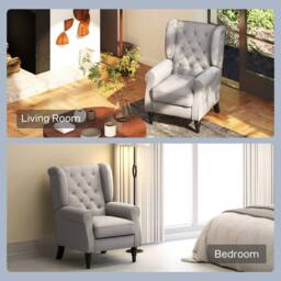 Wyld Haus Grey Fabric Wingback Accent Chair with Button Tufting & Wooden Frame - thumbnail 7