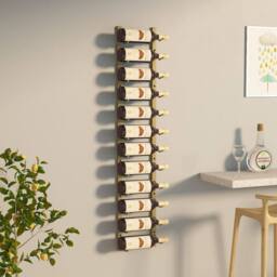 Berkfield Home Wall Mounted Wine Rack for 12 Bottles Gold Iron - thumbnail 2