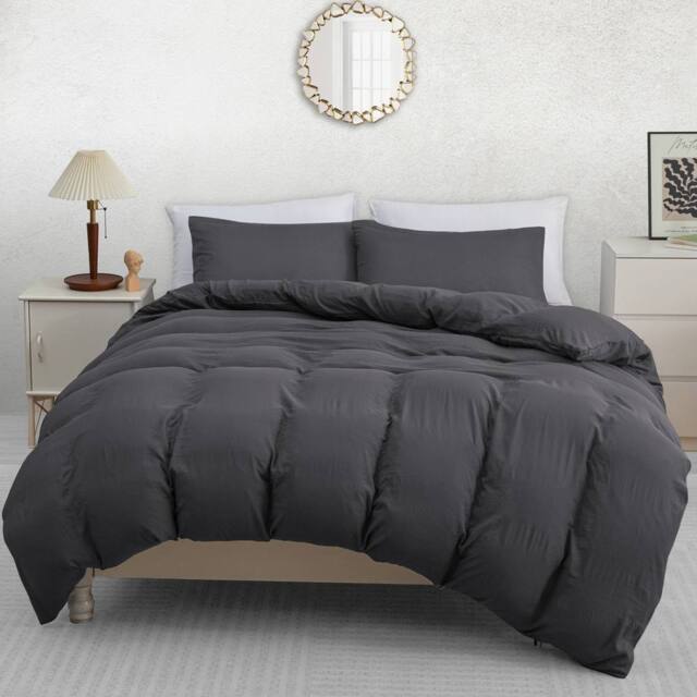 Pamposh Pre Washed Microfibre Duvet Cover Sets Reversible Quilt Covers in Grey - Size: Single - image 1