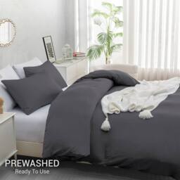 Pamposh Pre Washed Microfibre Duvet Cover Sets Reversible Quilt Covers in Grey - Size: Single - thumbnail 4