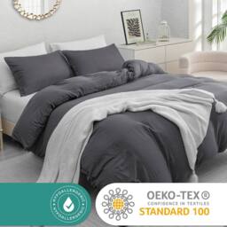 Pamposh Pre Washed Microfibre Duvet Cover Sets Reversible Quilt Covers in Grey - Size: Single - thumbnail 2