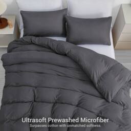 Pamposh Pre Washed Microfibre Duvet Cover Sets Reversible Quilt Covers in Grey - Size: Single - thumbnail 3