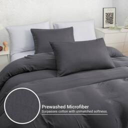 Pamposh Pre Washed Microfibre Duvet Cover Sets Reversible Quilt Covers in Grey - Size: Single - thumbnail 5
