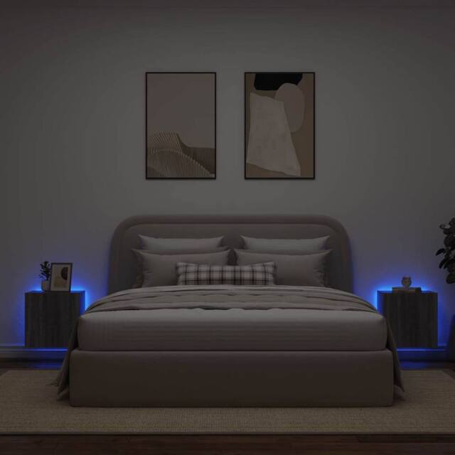Berkfield Home TV Wall Cabinets with LED Lights 2 pcs Grey Sonoma 40.5x35x40 cm - image 1