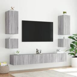Berkfield Home TV Wall Cabinets with LED Lights 2 pcs Grey Sonoma 40.5x35x40 cm - thumbnail 5