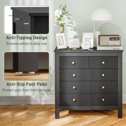 Wyld Haus Dineta Black 5 Drawer Chest of Drawers Ridged Fronts Gold Handles - thumbnail 7