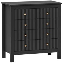 Wyld Haus Dineta Black 5 Drawer Chest of Drawers Ridged Fronts Gold Handles - thumbnail 2