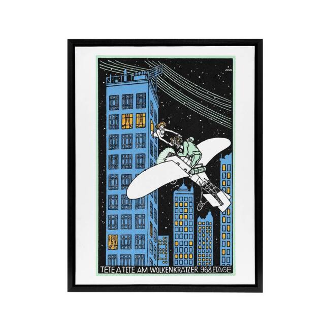 "Artery8 Rendezvous on 968th Floor of a Skyscraper Jung Framed Canvas Wall Art in Blue - Size: W12"" x H16""" - image 1