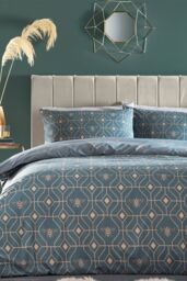 Furn Bee Deco Geometric Reversible Duvet Cover Set in Blue - Size: King - thumbnail 1