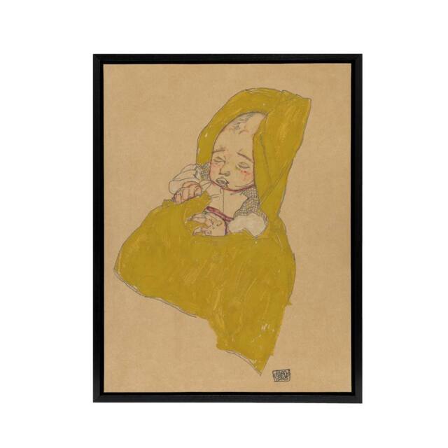 "Artery8 Infant Portrait in a Changing Pad Schiele Framed Canvas Wall Art Print in Beige - Size: W12"" x H16"""