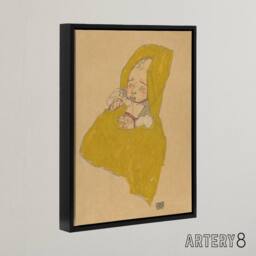 "Artery8 Infant Portrait in a Changing Pad Schiele Framed Canvas Wall Art Print in Beige - Size: W12"" x H16""" - thumbnail 2
