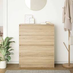 Berkfield Home Sideboard Sonoma Oak 80x35x99 cm Engineered Wood in Light Oak - Size: 80 x 35 x 99 cm - thumbnail 3