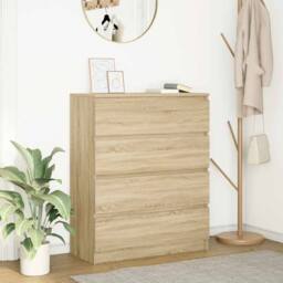 Berkfield Home Sideboard Sonoma Oak 80x35x99 cm Engineered Wood in Light Oak - Size: 80 x 35 x 99 cm - thumbnail 2