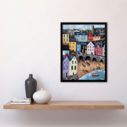 "Artery8 Tenby Harbour Beach Colourful Coastal Townscape Framed Art Print - Size: W12"" x H16""" - thumbnail 4