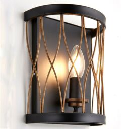 Loops 5 Vintage Bulb Ceiling Lamp & 2x Matching Wall Light Bronze & Black Metal Cage - thumbnail 5