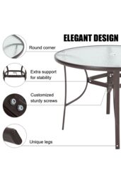 Living and Home Tempered Glass Steel Garden Dining Table in Brown - thumbnail 5