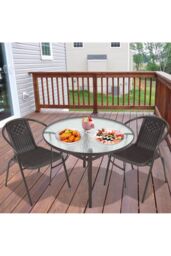 Living and Home Tempered Glass Steel Garden Dining Table in Brown - thumbnail 3