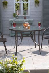 Living and Home Tempered Glass Steel Garden Dining Table in Brown - thumbnail 2