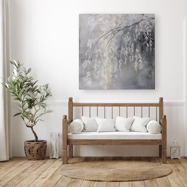 "Warren Reed - Designer Wintery Tree Canvas in Grey - Size: W30"" x H30""" - image 1