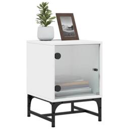 Berkfield Home Elegant Bedside Cabinets with Glass Doors 2 pcs White 35x37x50 cm - Size: 35 x 37 x 50 cm - thumbnail 5
