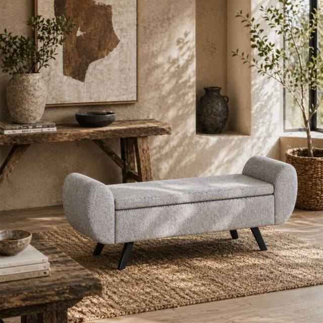 Wyld Haus Nesama Linen Effect Light Grey Storage Bench with Armrests - image 1