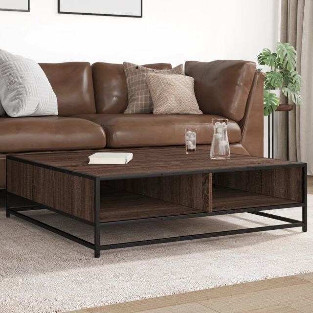 Berkfield Home Coffee Table Brown Oak 100x100x30 cm Engineered Wood & Metal - Size: 100 x 100 x 30 cm - image 1