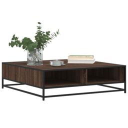 Berkfield Home Coffee Table Brown Oak 100x100x30 cm Engineered Wood & Metal - Size: 100 x 100 x 30 cm - thumbnail 4