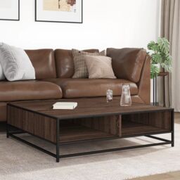 Berkfield Home Coffee Table Brown Oak 100x100x30 cm Engineered Wood & Metal - Size: 100 x 100 x 30 cm - thumbnail 3