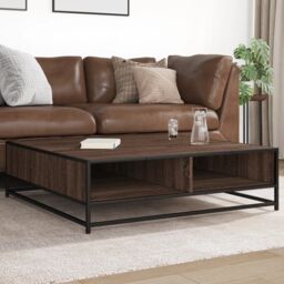 Berkfield Home Coffee Table Brown Oak 100x100x30 cm Engineered Wood & Metal - Size: 100 x 100 x 30 cm - thumbnail 1