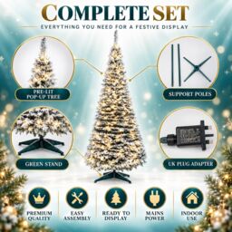 Shatchi 4FT Pre-Lit Green Pop Up Artificial Christmas Tree with Warm White LEDs & Metal Stand - thumbnail 4