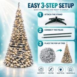 Shatchi 4FT Pre-Lit Green Pop Up Artificial Christmas Tree with Warm White LEDs & Metal Stand - thumbnail 3