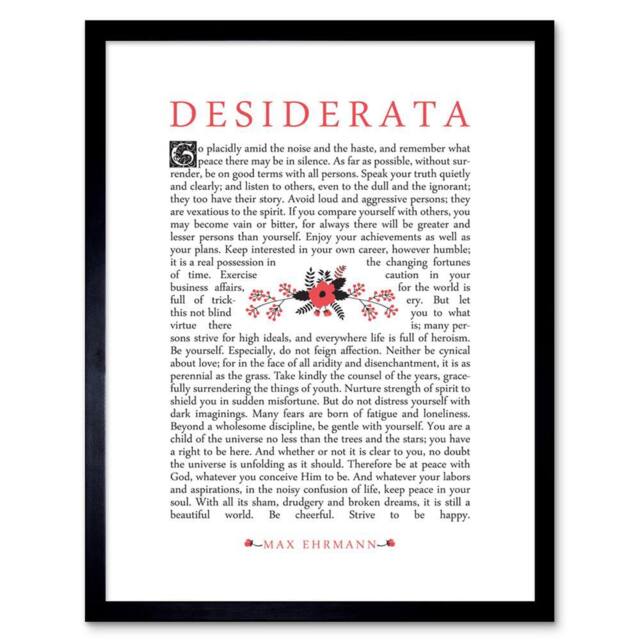 "Wee Blue Coo Desiderata Poem MAx Ehrmann Floral Home Decor 12x16"" Framed Art Print in White - Size: W12"" x H16""" - image 1