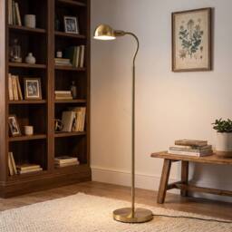 Happy Homewares Traditional Antique Brass Task Reading Floor Lamp with Adjustable Head in Metallic Gold - thumbnail 6