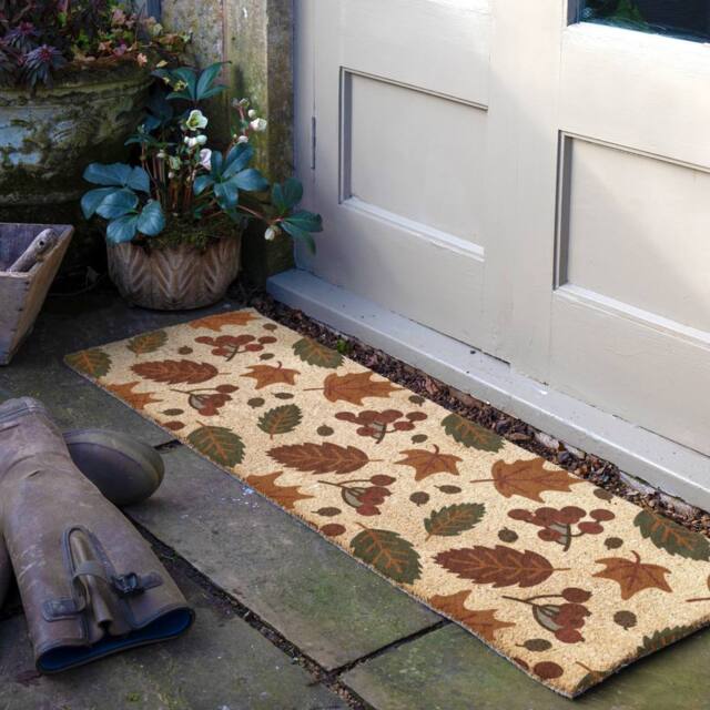 Artsy Mats Autumn Leaves Coir Doormat (120 x 40cm) in Brown - Size: 40 cm x 120 cm