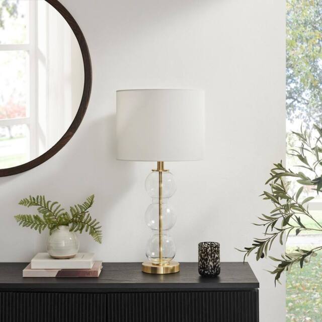FurnitureboxUK Misha Glass & Brass Bubble Stack Pillar Table Lamp in White - image 1