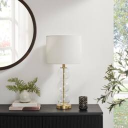 FurnitureboxUK Misha Glass & Brass Bubble Stack Pillar Table Lamp in White