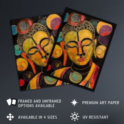 "Artery8 Buddha Statue Meditating Head Colourful Painting Wall Art Print in Mustard - Size: W12"" x H16""" - thumbnail 2