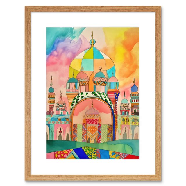 "Artery8 Wall Art Print Abstract Mosque Islam Folk Artwork Framed 9X7 Inch in Beige - Size: W7"" x H9""" - image 1