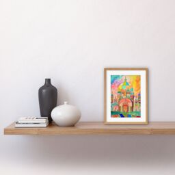 "Artery8 Wall Art Print Abstract Mosque Islam Folk Artwork Framed 9X7 Inch in Beige - Size: W7"" x H9""" - thumbnail 2