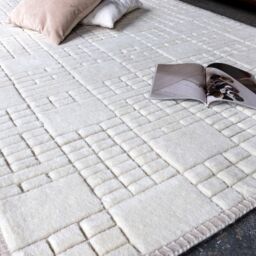 The Rug Shop UK Cream Handmade Wool Modern Geometric Cheque Easy To Clean Rug - Size: 200 cm x 290 cm - thumbnail 2