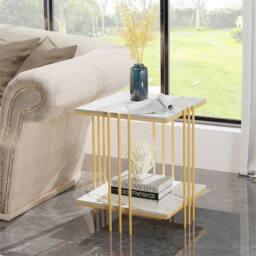 KORVIXA Marble Effect Coffee Table in White - Size: 0.6m2 - thumbnail 3
