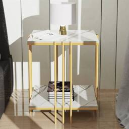 KORVIXA Marble Effect Coffee Table in White - Size: 0.6m2 - thumbnail 4