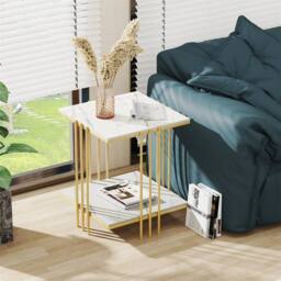 KORVIXA Marble Effect Coffee Table in White - Size: 0.6m2 - thumbnail 5