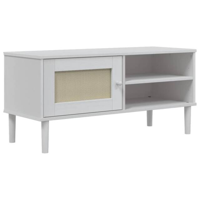Berkfield Home TV Cabinet SENJA Rattan Look White 106x40x49cm Solid Wood Pine - Size: 106 x 40 x 49 cm - image 1
